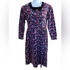 Laura Ashley Vintage Floral Puff Sleeve Corduroy Prairie Maxi Dress size 12